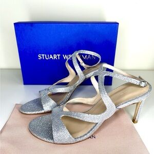 Stuart Weitzman Mariposa Glitter Metallic Strappy Sandals 9M $500 Made in Spain